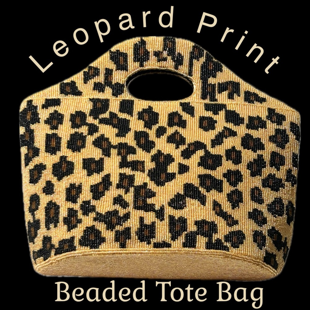 Beaded Leopard Print Tote Bag ~ Elegant ~ Pristine!